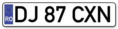 Placuta inmatriculare numar auto  DJ-87-CXN, DJ 87 CXN, DJ87CXN