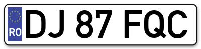 Placuta inmatriculare numar auto  DJ-87-FQC, DJ 87 FQC, DJ87FQC