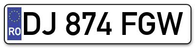 Placuta inmatriculare numar auto  DJ-874-FGW, DJ 874 FGW, DJ874FGW