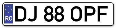 Placuta inmatriculare numar auto  DJ-88-OPF, DJ 88 OPF, DJ88OPF