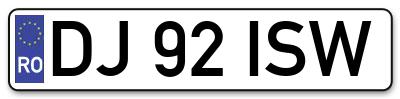 Placuta inmatriculare numar auto  DJ-92-ISW, DJ 92 ISW, DJ92ISW