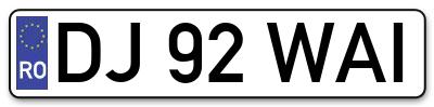 Placuta inmatriculare numar auto  DJ-92-WAI, DJ 92 WAI, DJ92WAI