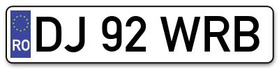 Placuta inmatriculare numar auto  DJ-92-WRB, DJ 92 WRB, DJ92WRB
