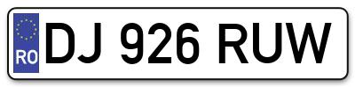 Placuta inmatriculare numar auto  DJ-926-RUW, DJ 926 RUW, DJ926RUW