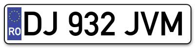 Placuta inmatriculare numar auto  DJ-932-JVM, DJ 932 JVM, DJ932JVM
