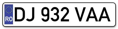 Placuta inmatriculare numar auto  DJ-932-VAA, DJ 932 VAA, DJ932VAA