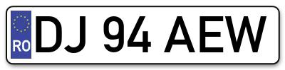 Placuta inmatriculare numar auto  DJ-94-AEW, DJ 94 AEW, DJ94AEW