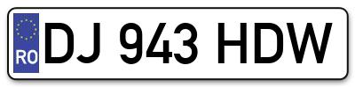 Placuta inmatriculare numar auto  DJ-943-HDW, DJ 943 HDW, DJ943HDW