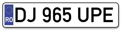 Placuta inmatriculare numar auto  DJ-965-UPE, DJ 965 UPE, DJ965UPE