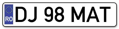 Placuta inmatriculare numar auto  DJ-98-MAT, DJ 98 MAT, DJ98MAT