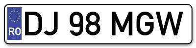 Placuta inmatriculare numar auto  DJ-98-MGW, DJ 98 MGW, DJ98MGW