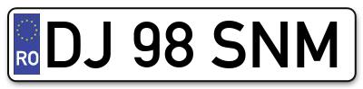 Placuta inmatriculare numar auto  DJ-98-SNM, DJ 98 SNM, DJ98SNM