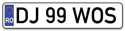 Placuta inmatriculare numar auto  DJ-99-WOS, DJ 99 WOS, DJ99WOS