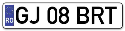 Placuta inmatriculare numar auto  GJ-08-BRT, GJ 08 BRT, GJ08BRT