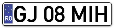Placuta inmatriculare numar auto  GJ-08-MIH, GJ 08 MIH, GJ08MIH