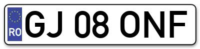 Placuta inmatriculare numar auto  GJ-08-ONF, GJ 08 ONF, GJ08ONF