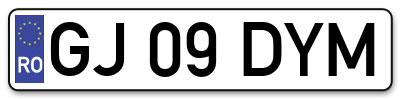 Placuta inmatriculare numar auto  GJ-09-DYM, GJ 09 DYM, GJ09DYM