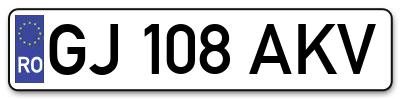 Placuta inmatriculare numar auto  GJ-108-AKV, GJ 108 AKV, GJ108AKV