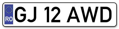 Placuta inmatriculare numar auto  GJ-12-AWD, GJ 12 AWD, GJ12AWD