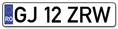 Placuta inmatriculare numar auto  GJ-12-ZRW, GJ 12 ZRW, GJ12ZRW