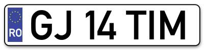 Placuta inmatriculare numar auto  GJ-14-TIM, GJ 14 TIM, GJ14TIM