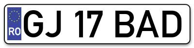 Placuta inmatriculare numar auto  GJ-17-BAD, GJ 17 BAD, GJ17BAD