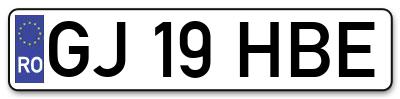 Placuta inmatriculare numar auto  GJ-19-HBE, GJ 19 HBE, GJ19HBE