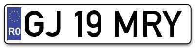 Placuta inmatriculare numar auto  GJ-19-MRY, GJ 19 MRY, GJ19MRY