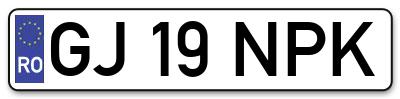 Placuta inmatriculare numar auto  GJ-19-NPK, GJ 19 NPK, GJ19NPK