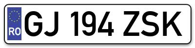 Placuta inmatriculare numar auto  GJ-194-ZSK, GJ 194 ZSK, GJ194ZSK