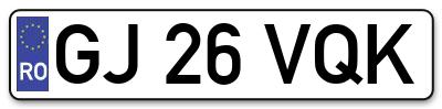 Placuta inmatriculare numar auto  GJ-26-VQK, GJ 26 VQK, GJ26VQK