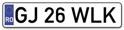 Placuta inmatriculare numar auto  GJ-26-WLK, GJ 26 WLK, GJ26WLK