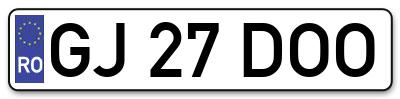 Placuta inmatriculare numar auto  GJ-27-DOO, GJ 27 DOO, GJ27DOO
