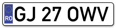 Placuta inmatriculare numar auto  GJ-27-OWV, GJ 27 OWV, GJ27OWV