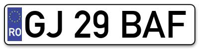 Placuta inmatriculare numar auto  GJ-29-BAF, GJ 29 BAF, GJ29BAF