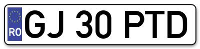 Placuta inmatriculare numar auto  GJ-30-PTD, GJ 30 PTD, GJ30PTD
