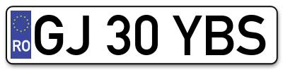 Placuta inmatriculare numar auto  GJ-30-YBS, GJ 30 YBS, GJ30YBS
