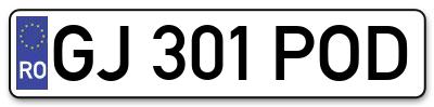 Placuta inmatriculare numar auto  GJ-301-POD, GJ 301 POD, GJ301POD