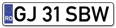 Placuta inmatriculare numar auto  GJ-31-SBW, GJ 31 SBW, GJ31SBW