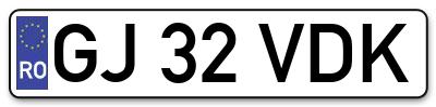 Placuta inmatriculare numar auto  GJ-32-VDK, GJ 32 VDK, GJ32VDK
