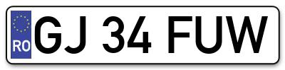 Placuta inmatriculare numar auto  GJ-34-FUW, GJ 34 FUW, GJ34FUW