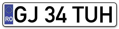 Placuta inmatriculare numar auto  GJ-34-TUH, GJ 34 TUH, GJ34TUH