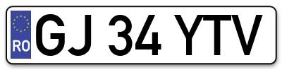 Placuta inmatriculare numar auto  GJ-34-YTV, GJ 34 YTV, GJ34YTV