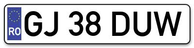 Placuta inmatriculare numar auto  GJ-38-DUW, GJ 38 DUW, GJ38DUW