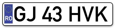Placuta inmatriculare numar auto  GJ-43-HVK, GJ 43 HVK, GJ43HVK