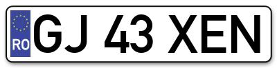 Placuta inmatriculare numar auto  GJ-43-XEN, GJ 43 XEN, GJ43XEN