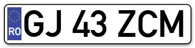 Placuta inmatriculare numar auto  GJ-43-ZCM, GJ 43 ZCM, GJ43ZCM