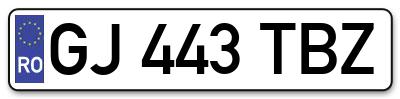 Placuta inmatriculare numar auto  GJ-443-TBZ, GJ 443 TBZ, GJ443TBZ