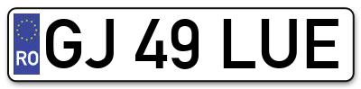Placuta inmatriculare numar auto  GJ-49-LUE, GJ 49 LUE, GJ49LUE