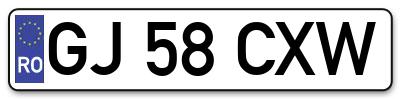 Placuta inmatriculare numar auto  GJ-58-CXW, GJ 58 CXW, GJ58CXW